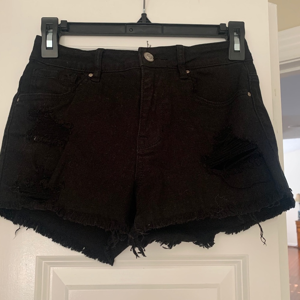 Black Denim Ripped Shorts